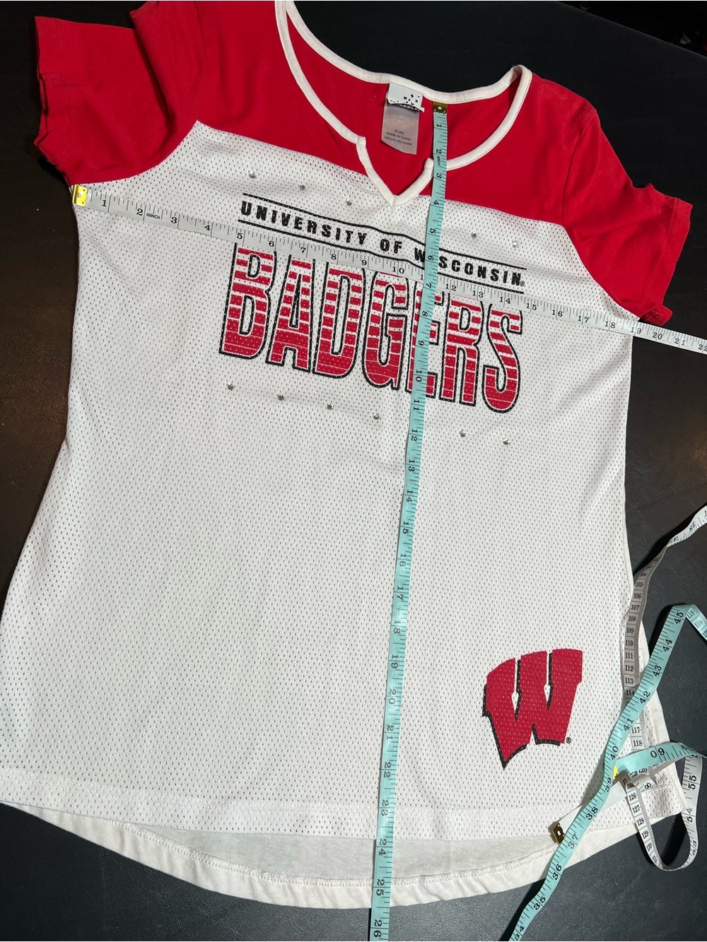University of Wisconsin Badgers Red & White Short Sleeve Women’s Tee - Picture 7 of 8